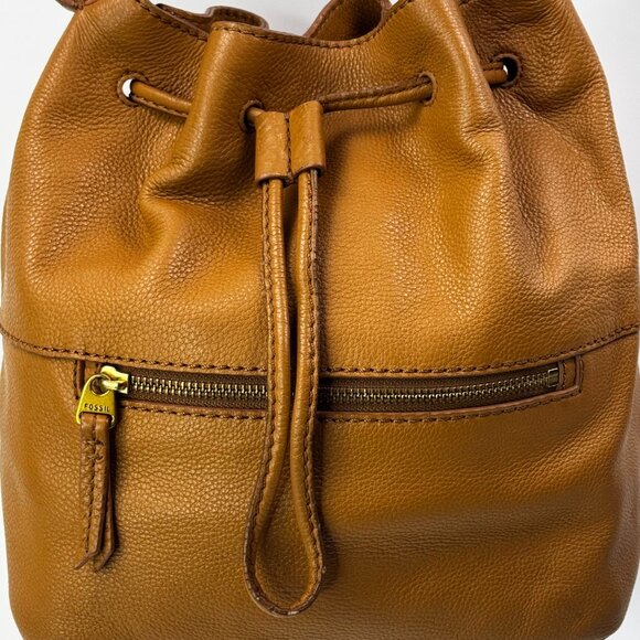 Fossil Vickery Tan Drawstring Satchel/Top Handle Leather Shoulder Crossbody READ - Picture 2 of 16